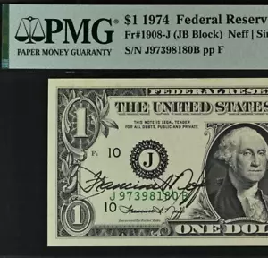 1974 $1 Federal Reserve Note PMG 64 - Courtesy Autograph Francine I. Neff - Picture 1 of 3