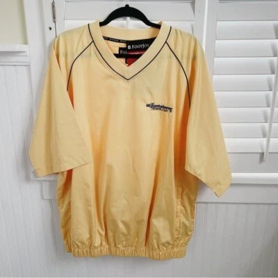FootJoy NUEVO CON ETIQUETAS Amarillo y Azul Marino Borde Manga Corta Rendimiento Windshirt Grande Foto 1 de 4