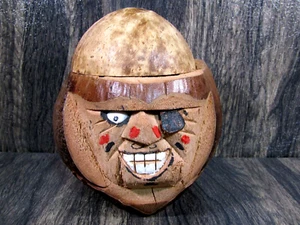 Hand Carved Coconut Shell 8" High Souvenir Pirate Coin Bank Made In Philipines - Picture 1 of 11