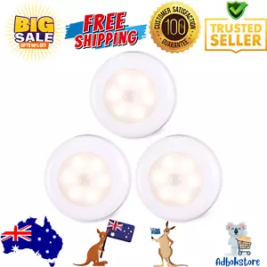 3 Pack LED Motion Sensor Lights Indoor 7 cm AAA Battery Operated Stick on Puck - Picture 1 of 9