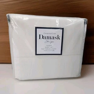 NEW Charter Club Damask 1.5" Stripe 550 TC 4 Pc Queen Sheet Set Ivory - Picture 1 of 8