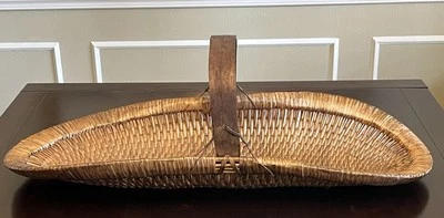 Antique 19th Century Large Chinese Rice Harvesting Gathering Willow Woven Basket - Image 1 of 4