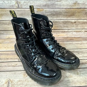 Dr. Marten Luana Black Patent Leather & Gold Glitter Combat Boots M10/W11 Grunge - Picture 1 of 10