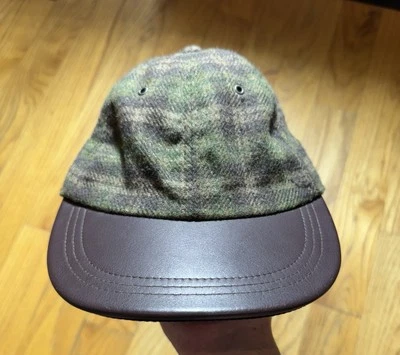 Vintage Y2K Gap Plaid Brown Leather Hat Adjustable Strap Size M/L Made In Taiwan - Image 1 of 4