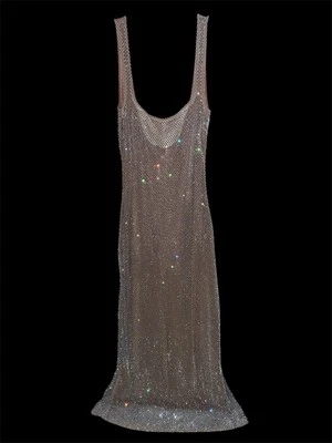 Babyboo Women's Shimmering Crystal Stretch Net Petra Maxi Dress Silver Medium - Image 1 of 4