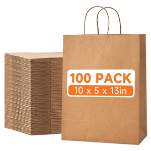 Bolsas de papel marrón grandes 100 un. con asas a granel, bolsas de regalo Kraft 10x5x13,... - Imagen 1 de 6