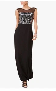Vince Camuto Womens Black/ Silver Sequined Illusion Top Formal Gown Size 2P $198 - Picture 1 of 17