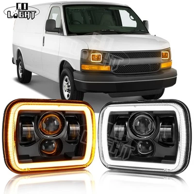 For Chevy Express Cargo Van 1500 2500 3500 7x6'' 5x7'' LED Headlights DRL - Pair - Image 1 of 4