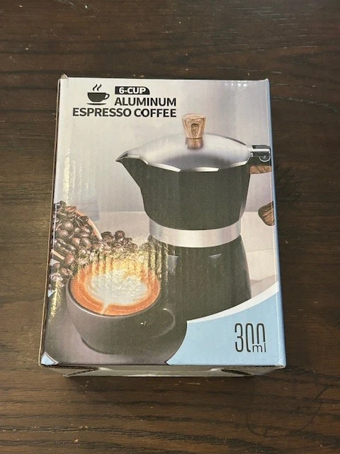 Cafeteira de espresso clássica 6 xícaras alumínio Moka Pot 300ml fogão NOVA preta - Imagem 1 de 1