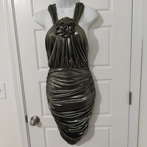 EXPRESS Metallic Rosetten Neckholder Mini Etuikleid Damen Größe S - Bild 1 von 11