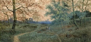 Figures In Rural Landscape - Antique Watercolour Painting - 19th Century - Picture 1 of 5
