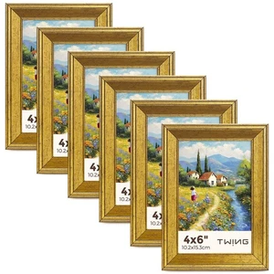 Set 6 cornici oro 4x6,cornici oro rustiche espositore quadri 3x5 con... - Foto 1 di 8
