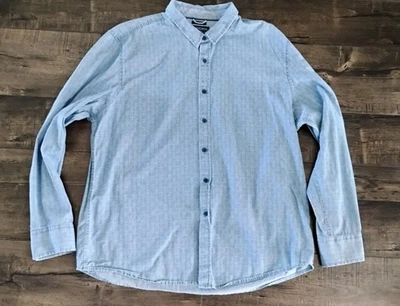 American Rag Mens 2XL Blue Geometric Grid Indian Print Shirt Long Sleeve Used - Image 1 of 4