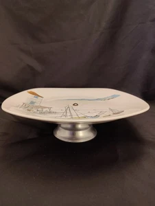 Cake Stand Plate CANNES Midwinter Stylecraft Hugh Casson 10" Vintage Footed - Picture 1 of 24