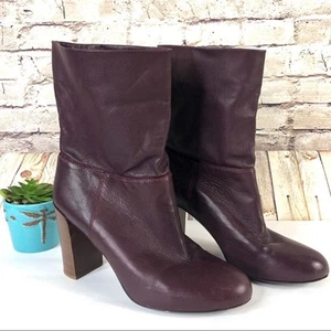 Vince Boots Womens 7 Burgundy Fold Over Leather Heeled Ankle Booties - Picture 1 of 6