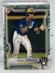 2021 Bowman #BP-2 Freddy Zamora Prospects Camo Milwaukee Brewers - Picture 1 of 2