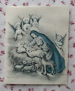 Tarjeta de felicitación vintage de mediados de siglo Navidad María, Niño Jesús, ángeles - Imagen 1 de 4