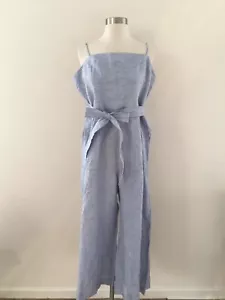 Tuta JCREW in lino a righe con cravatta taglia 14 blu righe bianche G5964 nuova senza etichette - Foto 1 di 12