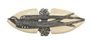 Vintage Art Deco Brosche Ermani Bulatti Schwalbe Bronze signiert Modeschmuck - Bild 1 von 9