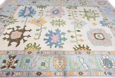 Hand Knotted Modern Oushak Ivory 100% Wool Handmade Area Rug 6x9 8x10 9x12 10x14 - Image 1 of 4