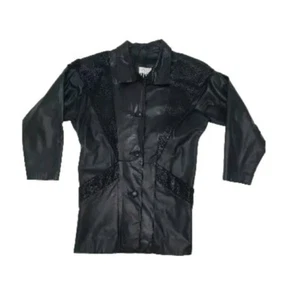 Giacca pelle donna vintage Comint media lunghezza cappotto bottoni M foderato stile trench - Foto 1 di 14