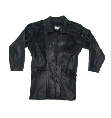 Chaqueta de cuero vintage para mujer mediana Comint longitud media botón abrigo forrado trinchera Foto 1 de 4