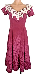 Vintage Lizette Creations Off Shoulder Burgundy Lace Prom Formal Dress 12 - Picture 1 of 6