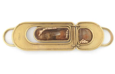 * Década de 1980 - Firmado por CHLOÉ - HEBILLA DE CINTURÓN VINTAGE DE LATÓN Y CELULOIDE DE ALTA COSTURA Foto 1 de 4