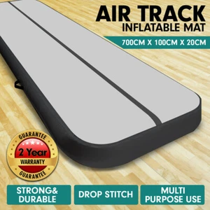 7m Inflatable AirTrack Floor Track GYM Gymnastics Tumbling Mat Yoga - Grey Black - Picture 1 of 11
