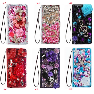 for iPhone 12 13 14 15 Pro 16 Max 7 8+ SE Case Bling Leather Wallet Phone Cover - Image 1 of 4