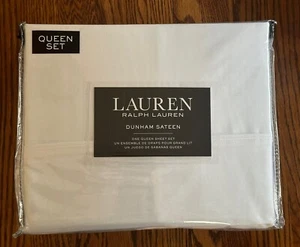 Set lenzuola RALPH LAUREN 4 PEZZI Queen Dunham raso di cotone 300 TC bianco design NUOVO - Foto 1 di 5