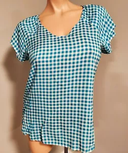 CJ BANKS Christopher & Banks Turquoise/White Gingham Pullover Top Sz L ~ NWT - Picture 1 of 7