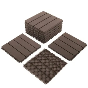 Domi Patio Deck Tiles, Four Slat Plastic Outdoor Flooring, 27 Pieces One Pack - Picture 1 of 9