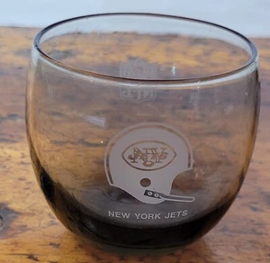 Vintage 1970s New York Jets NFL Smoked Glass Tumbler Rocks Glass - Picture 1 of 3