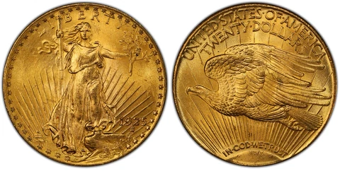 1925 AV $20, Double Eagle. PCGS MS66 Saint-Gaudens Philadelphia. IGWT KM 131 Cover