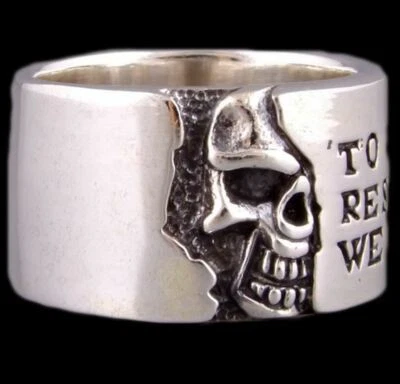 ANEL MASCULINO DE PRATA ESTERLINA 925 BANDA PESADA MOTOCICLISTA ESQUELETO CAVEIRA RESPEITO - Imagem 1 de 4