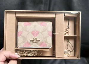 NWT Coach Boxed Mini Wallet On A Chain In Signature Canvas With Heart Print - Picture 1 of 10