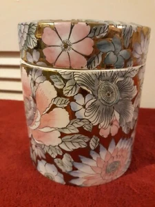 Große Vintage Teedose signiert Blumen mit Goldrand - Bild 1 von 6