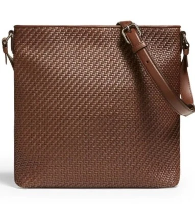 New $1595 Ermenegildo Zegna Pelletessuta Leather Messenger Bag DK Brown Italy - Image 1 of 4