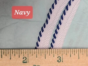 Corda per labbra 1/8" bordo punto frusta bordo per tubi cordoncino per labbra blu navy su bianco 6 iarde - Foto 1 di 1