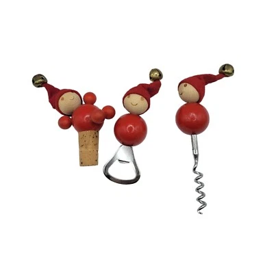 Juego de barra abrecorchos madera Navidad gnomo rojo elfo vino corcho Foto 1 de 4