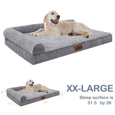 SHESPIRE CLEARANCE XL Orthopedic Dog Bed 48x35x9" Removable Cover 2 Side Bolsters Gray