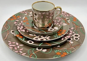ELEGANT FITZ & FLOYD FLEURS PLATINÉES 5pc PLACE SETTING, EXCELLENT CONDITION - Picture 1 of 11