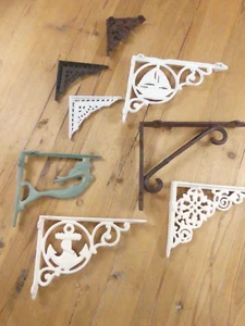 8 Shelf Brackets Cast Iron Rustic Welding **READ** ROUGH PATCHES CHIPS - Picture 1 of 13