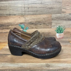 B.O.C slip on clog brown leather knit trim 7.5 casual comfort shoe academia - Picture 1 of 10