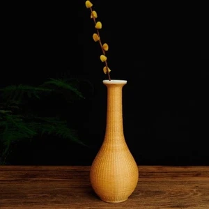 Retro Woven BAMBOO Porcelain Vase Bamboo Woven ICH on White Procelain 21 cm Tall - Picture 1 of 12