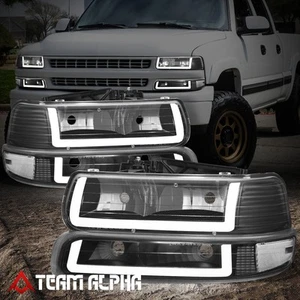 Fits 1999-2006 Silverado Suburban LED DRL Headlights+Bumper Lamps Black/Clear - Bild 1 von 11