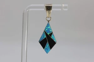 Vintage Nelson Garcia NG Kewa Sterling Türkis Blau Opal & Onyx Anhänger - 1,75 - Bild 1 von 5