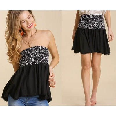 Combo de top/falda tubo calado fluido bidireccional estampado blanco y negro Umgee talla L Foto 1 de 4