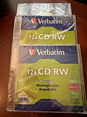 3 Total Verbatim CD-RW 700MB 12X 80 Min High Speed Slim Case New Sealed - Image 1 of 2
